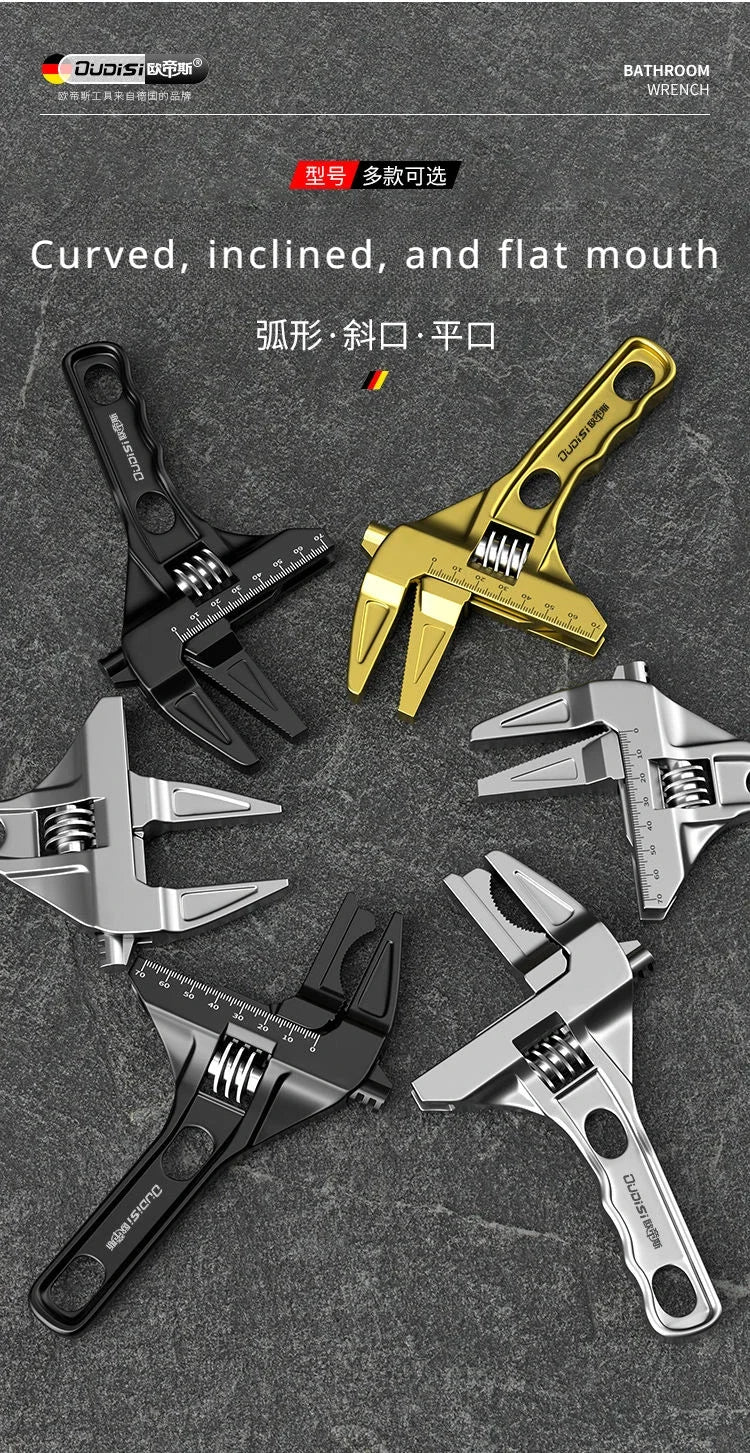 OUDISI Adjustable Wrench Multi functional Dual Use/Four Use Large Open End Wrench Household Open Bathroom Pipe Adjustable Wrench
