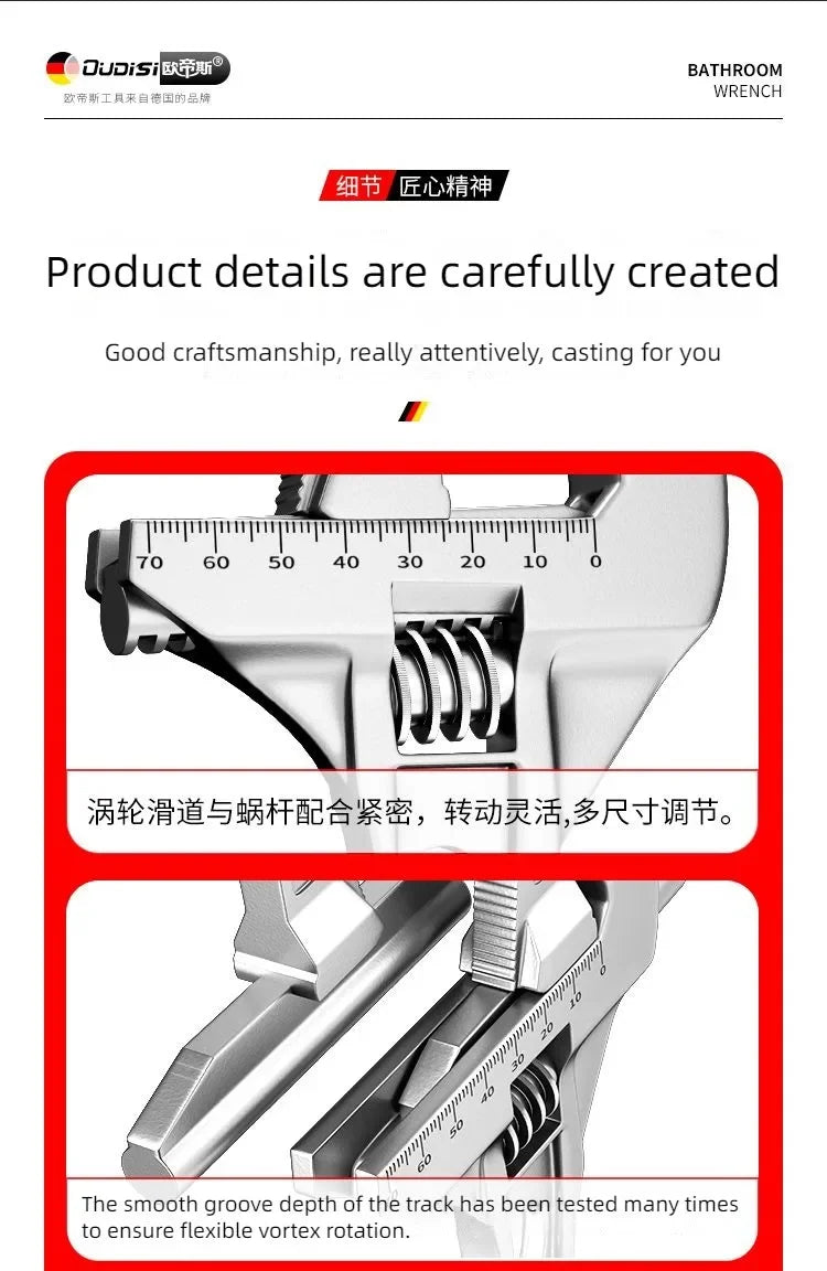 OUDISI Adjustable Wrench Multi functional Dual Use/Four Use Large Open End Wrench Household Open Bathroom Pipe Adjustable Wrench