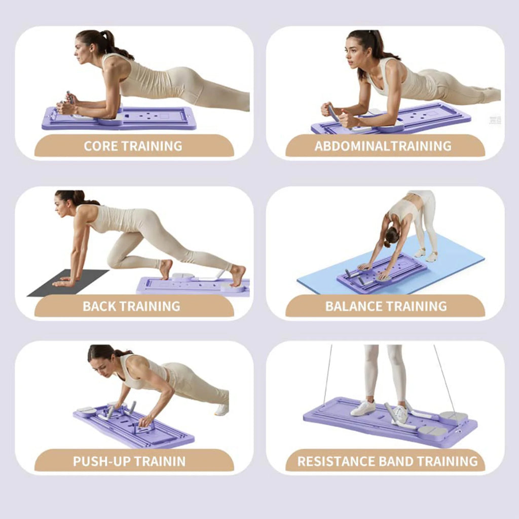 At Home Pilates Board Foldable 4-in-1 Exercise Ab Wheel Roller Exercise Equipment for Home Gym Workout Core Trainer