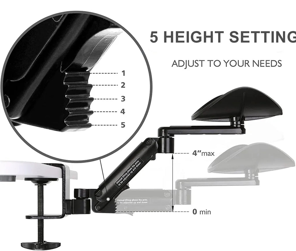 Adjustable Arm Rest for Desk – Ergonomic 360° Rotating & Extendable Elbow Support, Durable Aluminum,Office Gaming Accessories