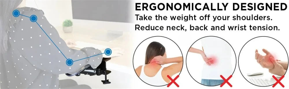 Adjustable Arm Rest for Desk – Ergonomic 360° Rotating & Extendable Elbow Support, Durable Aluminum,Office Gaming Accessories