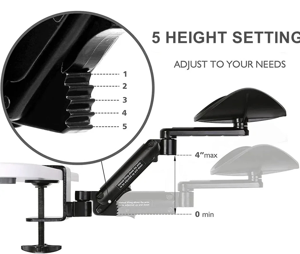 Adjustable Arm Rest for Desk – Ergonomic 360° Rotating & Extendable Elbow Support, Durable Aluminum,Office Gaming Accessories