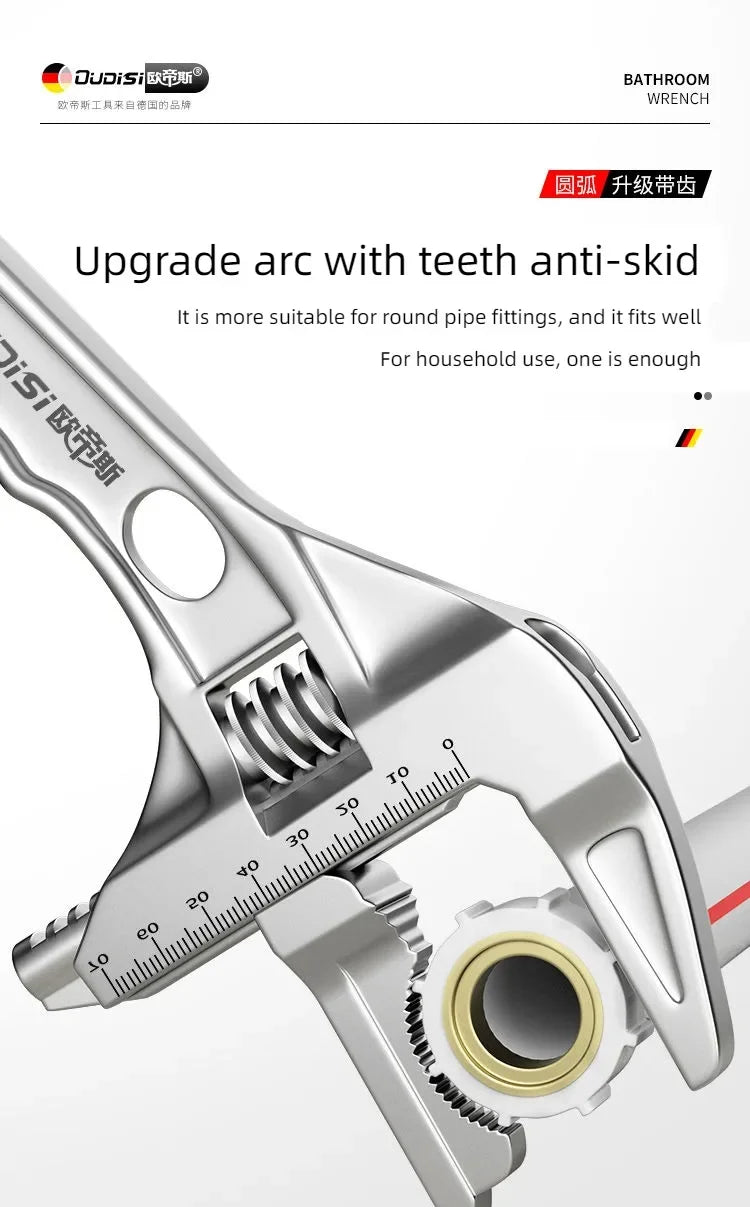OUDISI Adjustable Wrench Multi functional Dual Use/Four Use Large Open End Wrench Household Open Bathroom Pipe Adjustable Wrench