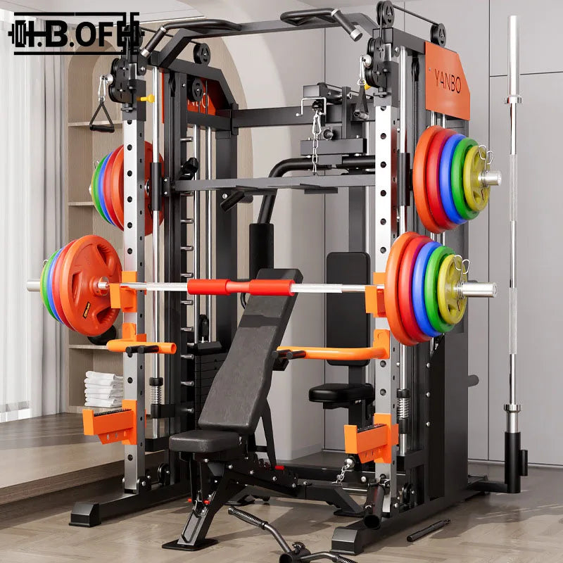 Full Set Flying Bird Smith Machine Home Gym Equipment - Multifunctional Squat Bench Press Station for Commercial Large Fitness C