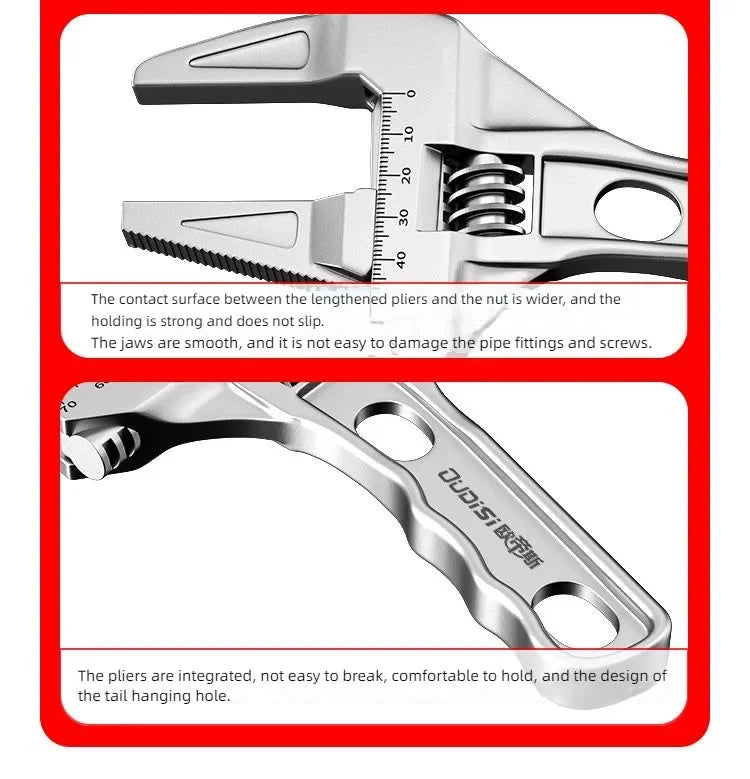 OUDISI Adjustable Wrench Multi functional Dual Use/Four Use Large Open End Wrench Household Open Bathroom Pipe Adjustable Wrench