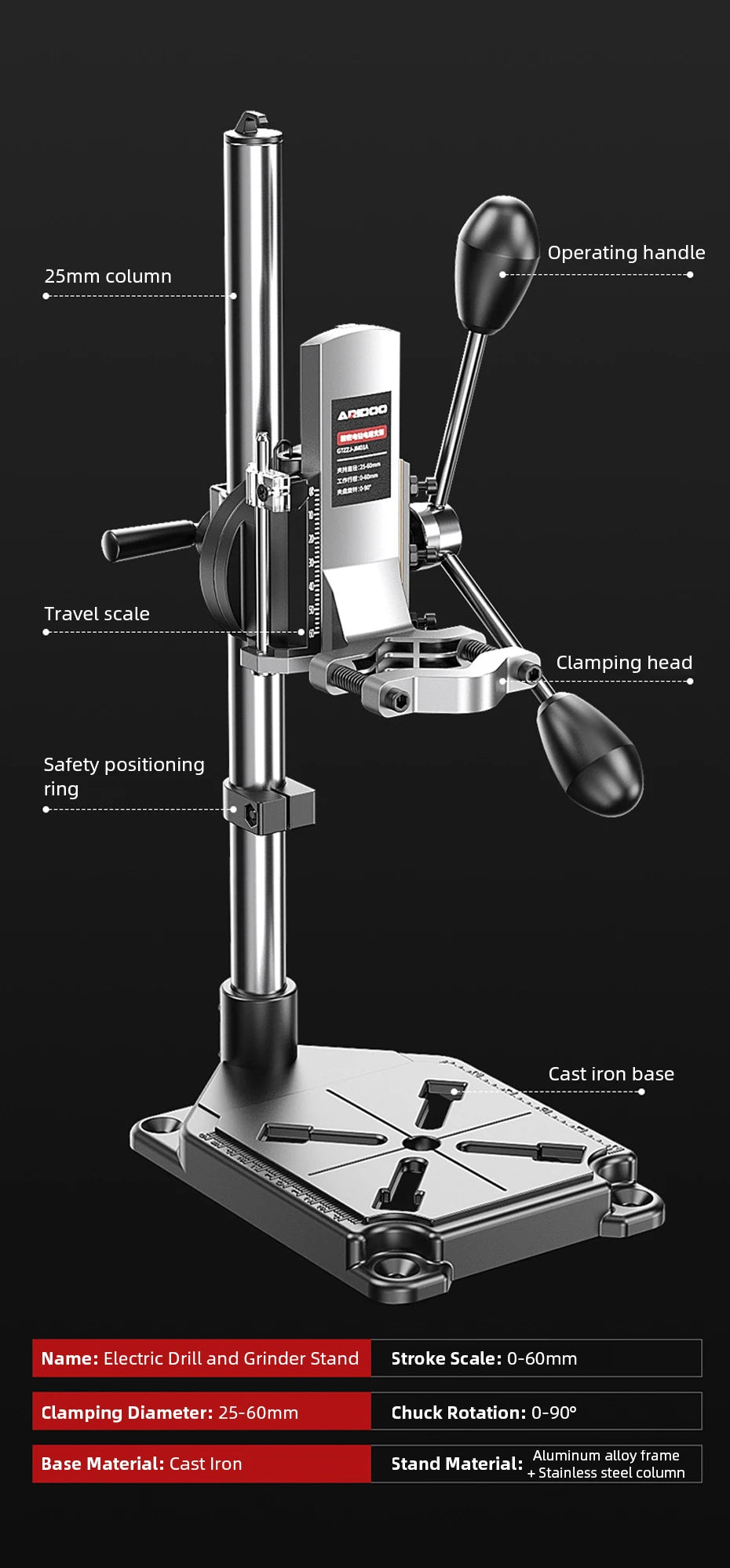 Adjustable Universal Drill Stand for Electric Hand Drill Impact Drill Convert to Mini Bench Drill Press Bracket Home DIY Tool