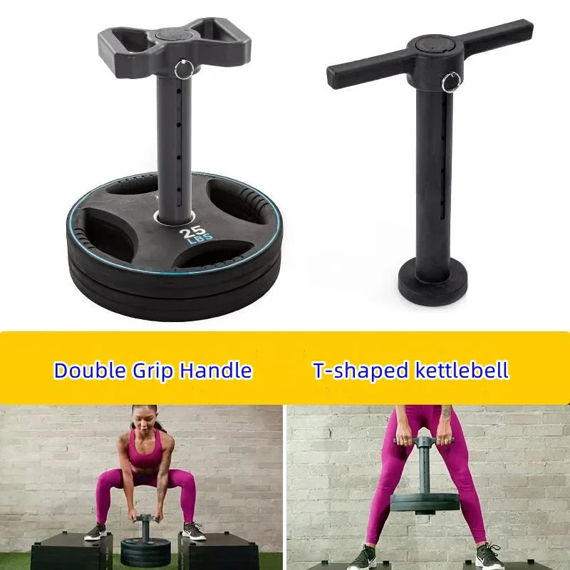 Double Grip Handle T-Shaped Kettlebell Fitness Grip Adjustable T-Bell Bar Glute Trainer Deep Squat Hard Pull Training Gym Home