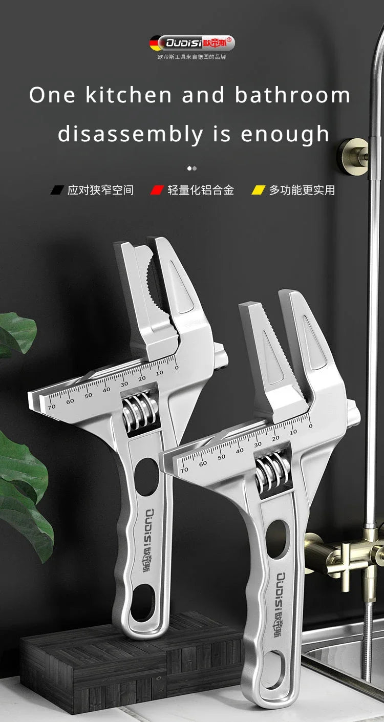 OUDISI Adjustable Wrench Multi functional Dual Use/Four Use Large Open End Wrench Household Open Bathroom Pipe Adjustable Wrench