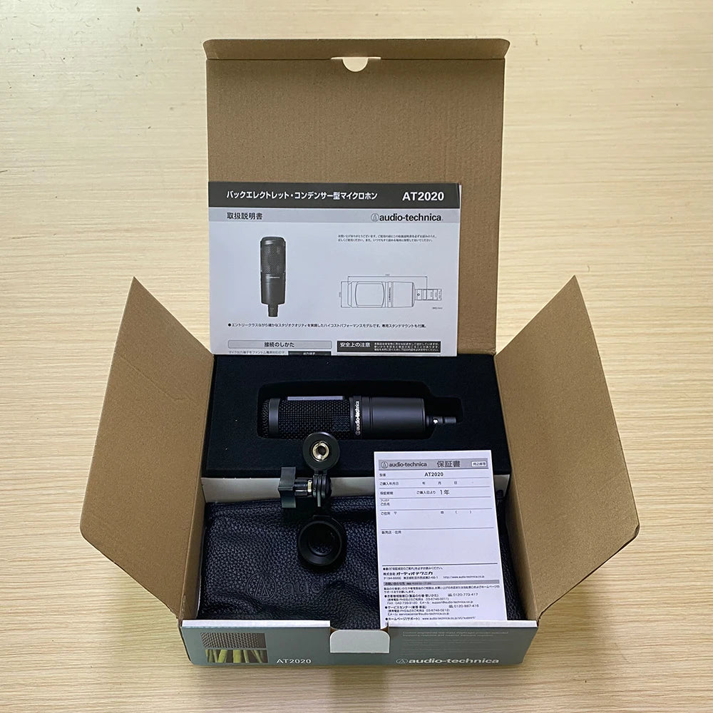 Audio Technica AT2020 Professional Audio Wired Cardioid Condenser Microphone for Pro Studio Live Recording Gaming Live Singing