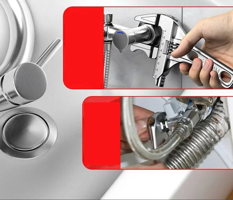 OUDISI Adjustable Wrench Multi functional Dual Use/Four Use Large Open End Wrench Household Open Bathroom Pipe Adjustable Wrench